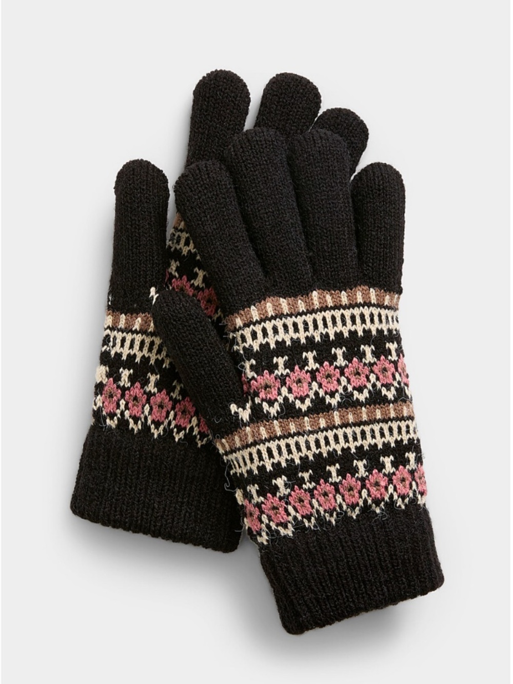 Black, pink and cream nordic jacquard gloves NWT - Picture 10 of 10